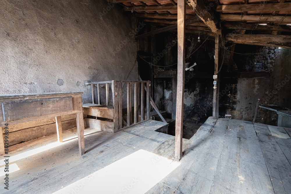 interior of an old abandoned stone house