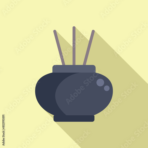Smoking sticks in vase icon flat vector. Zen aromatic. Therapy relaxation