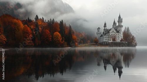 Vibrant Autumn Castle by the Lake