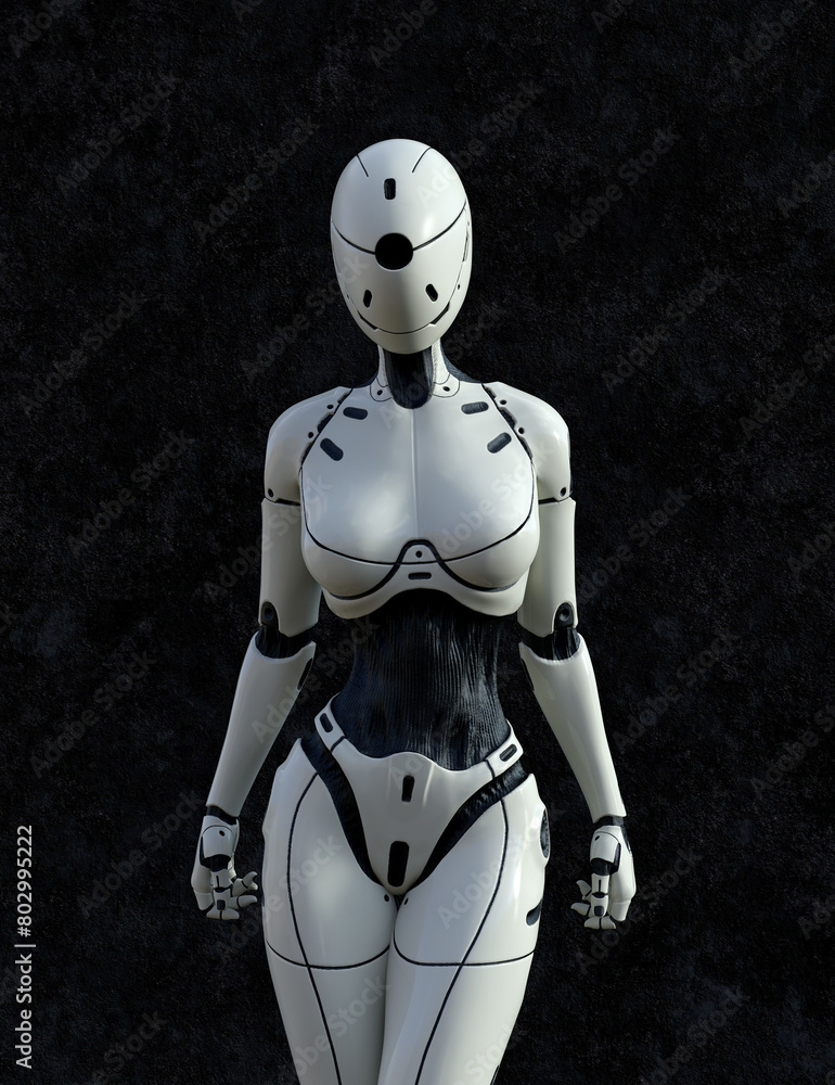 Illustration of a feminine shaped robot against a dark background. Illustration of a feminine shaped robot against a dark background.