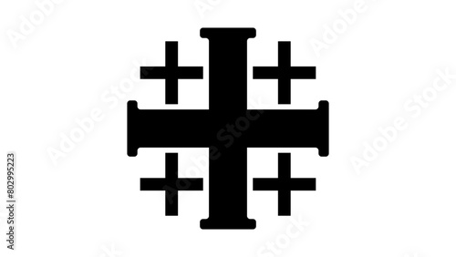 Jerusalem Cross sign, black isolated silhouette 