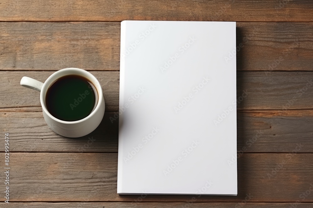 Cozy workspace with grid notebook and coffee cup Cozy workspace with grid notebook and coffee cup