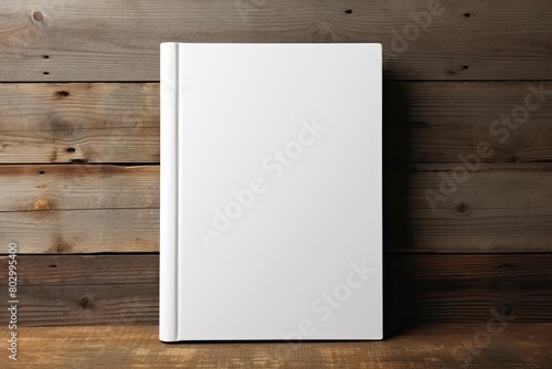 Vertical White Notebook with Checkerboard Design on Wooden Surface