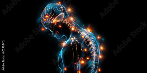 Central Pain Syndrome: The Chronic Pain and Sensory Abnormalities - Picture a person with highlighted brain areas showing central nervous system damage, experiencing chronic pain and sensory