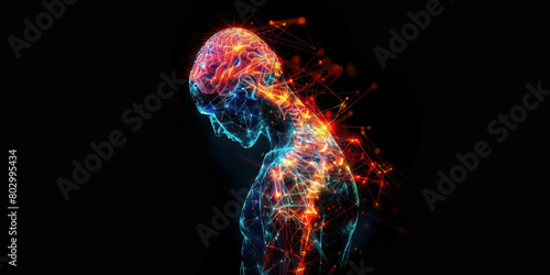 Central Pain Syndrome: The Chronic Pain and Sensory Abnormalities - Picture a person with highlighted brain areas showing central nervous system damage, experiencing chronic pain and sensory