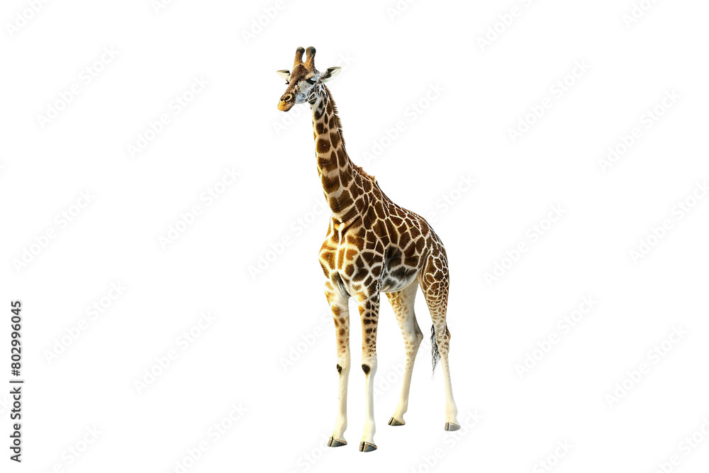 Majestic Giraffe Gracefully Stands Against Transparent Background.