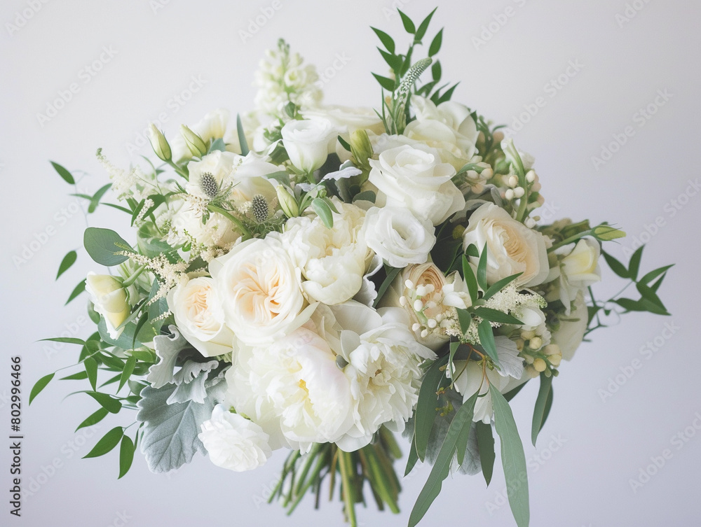 Lush White Wedding Bouquet with Green Accents