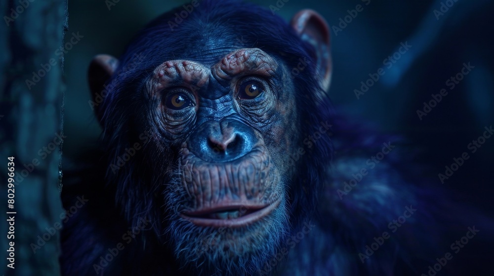 Chimpanzee Exhibiting Sentience and Emotional Expression in Cinematic Wildlife Photography Chimpanzee Exhibiting Sentience and Emotional Expression in Cinematic Wildlife Photography