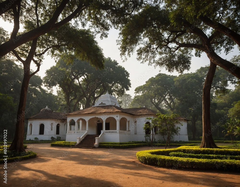 Share a serene image of Tagore's ashram in Santiniketan to mark his birth anniversary.
