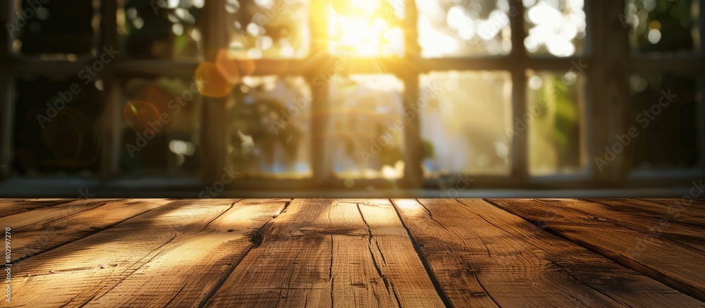 Clear the surface of a wooden table under soft sunlight filtering in through a blurry window, perfect for showcasing and presenting products. Clear the surface of a wooden table under soft sunlight filtering in through a blurry window, perfect for showcasing and presenting products.