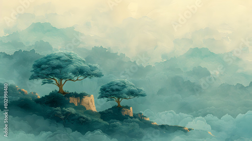Turquoise Treescape: Minimalist Forest Illustration on Canvas photo