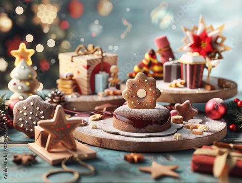 Festive Holiday Treats and Arranged on a Rustic Wooden Table