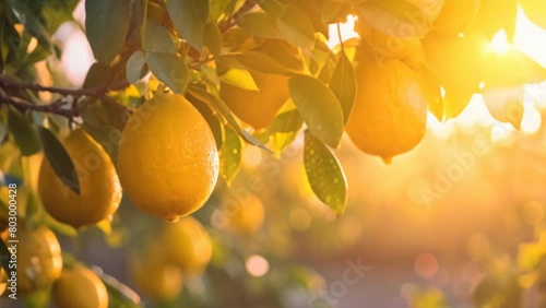 Agricultural, Fresh lemons on the tree in a lemon farm.