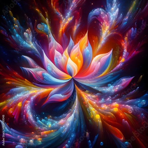 Luminous lotus flowers  abstract colorful shapes in a cosmic Display