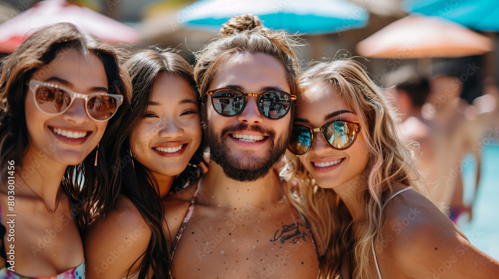asian and caucasian cute women are posing at swimpool party. asian and caucasian cute women are posing at swimpool party.