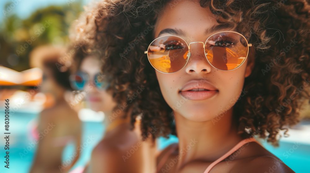 cute women are posing at swimpool party. cute women are posing at swimpool party.