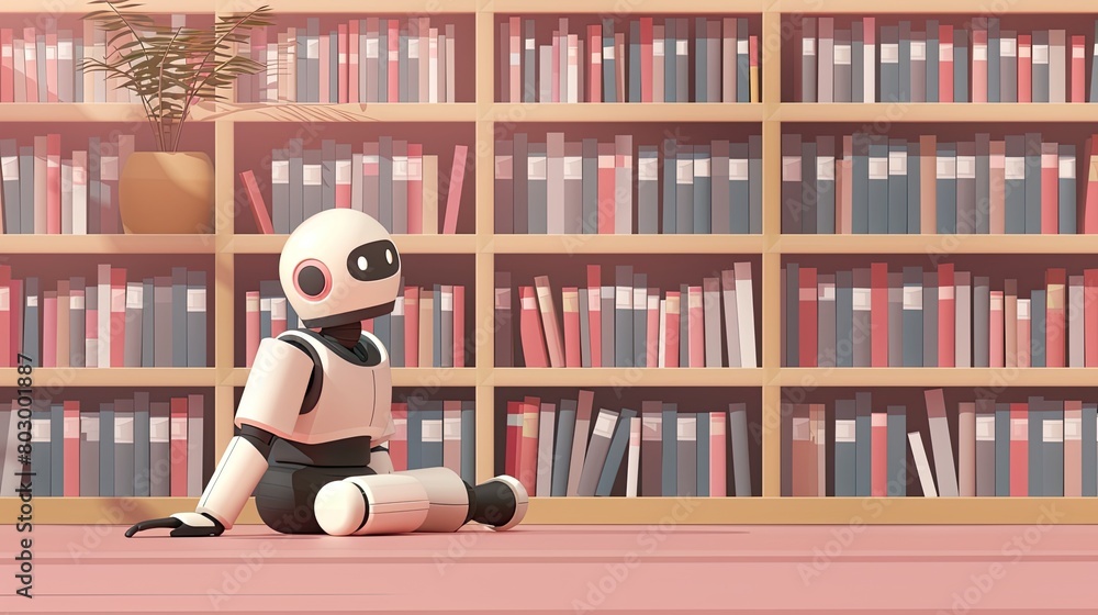 android robot in library Generative AI android robot in library Generative AI