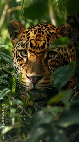 Jaguar Conservationist Monitoring Endangered Big Cat in Lush Rainforest Habitat