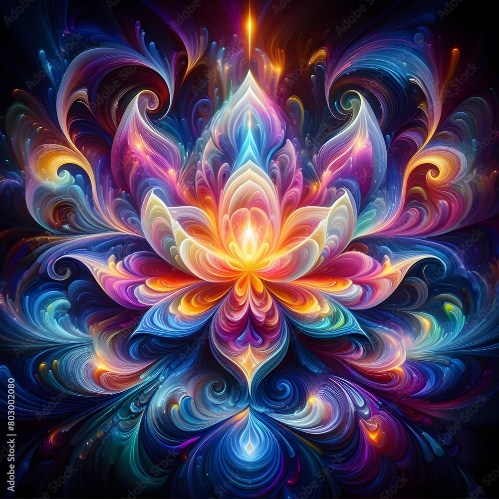 Luminous lotus flowers  abstract colorful shapes in a cosmic Display