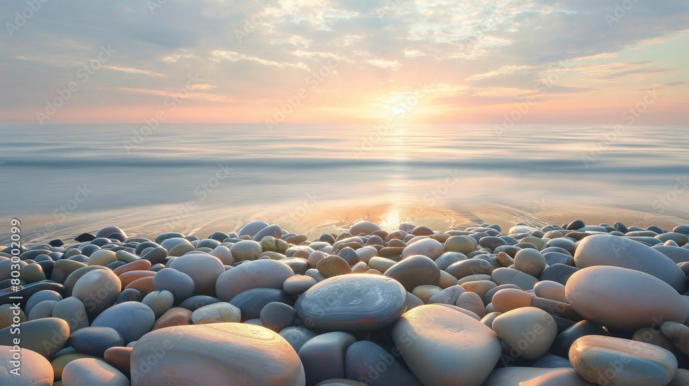 A tranquil beach scene at sunset, the sky painted in soft pastel colors. A tranquil beach scene at sunset, the sky painted in soft pastel colors.