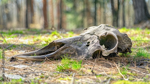 skull of a dead animal in the forest Generative AI