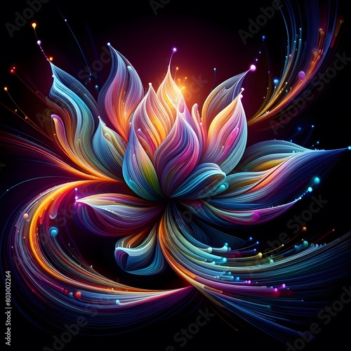 Luminous lotus flowers abstract colorful shapes in a cosmic Display