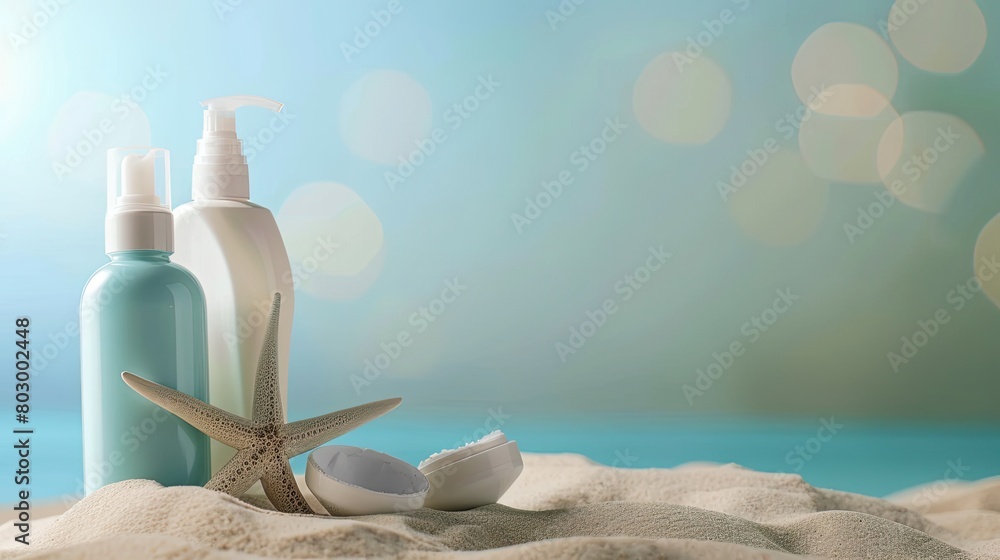 bottles template for luxury summer skin care lotion or tonic. blue background Generative AI bottles template for luxury summer skin care lotion or tonic. blue background Generative AI