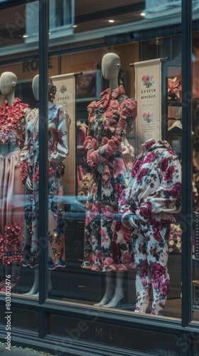 Luxury Floral Fashion Boutique Showcasing Curated Flower-Inspired Couture Designs in Storefront Window Display