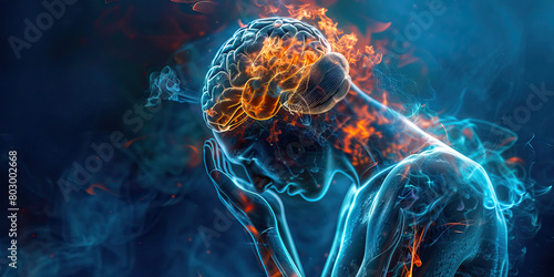 Hypothalamic Dysfunction: The Hormonal Imbalance and Temperature Dysregulation - Visualize a person with highlighted hypothalamus showing dysfunction photo