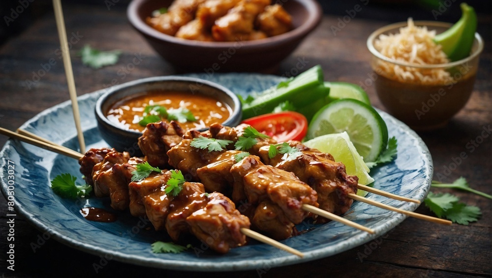 A plate of chicken satay A plate of chicken satay
