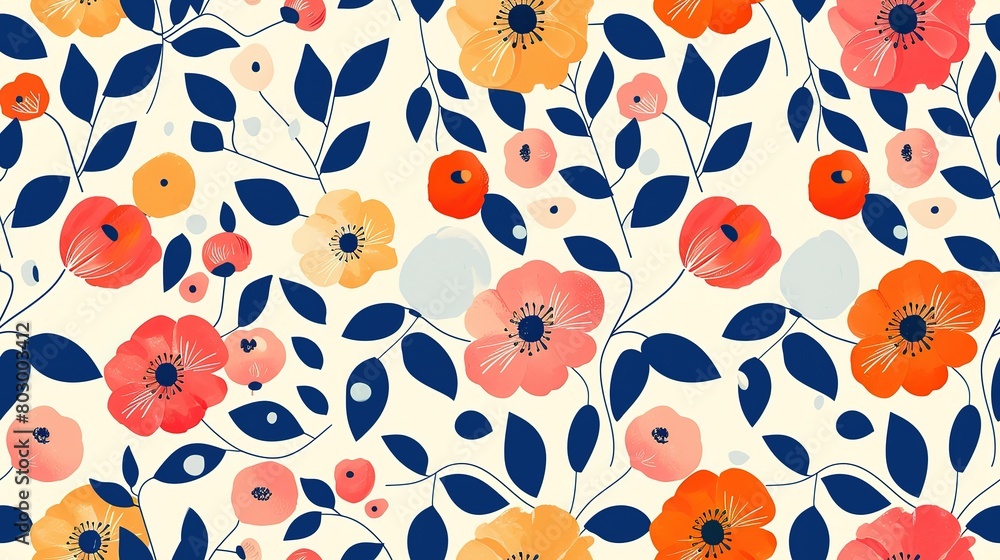 beautiful cosmos wildflower flower seamless pattern nursery design cartoon style illustration with grungy texture, Generative Ai beautiful cosmos wildflower flower seamless pattern nursery design cartoon style illustration with grungy texture, Generative Ai