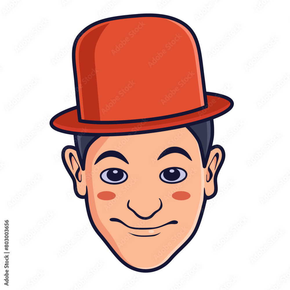funny cartoon illustration of comedian with cute facial expressions and his red hat