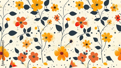 beautiful cosmos wildflower flower seamless pattern nursery design cartoon style illustration with grungy texture, Generative Ai