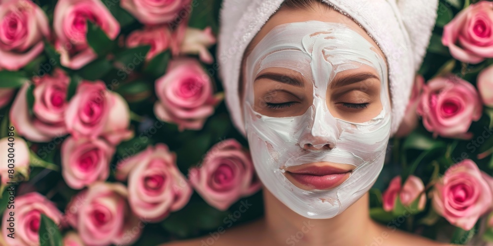 Beautiful Woman with Facial Mask at Beauty Salon, AI Created
