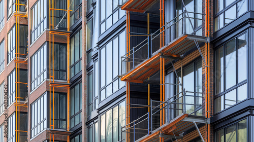 Close-up: Against the backdrop of scaffolding, workers meticulously install energy-efficient windows in the new modern residential apartments, each pane a portal to natural light a