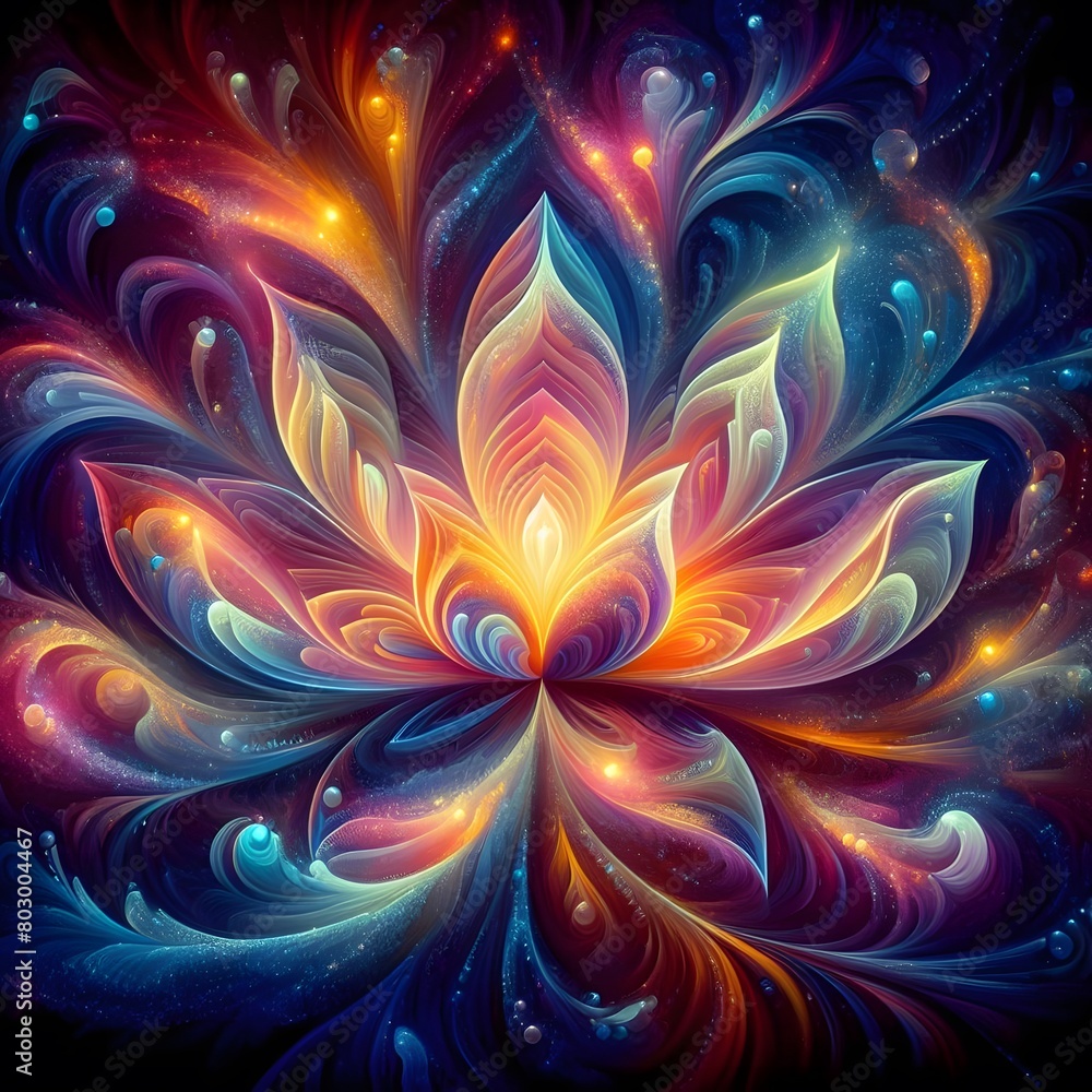 Luminous lotus flowers abstract colorful shapes in a cosmic Display Luminous lotus flowers abstract colorful shapes in a cosmic Display