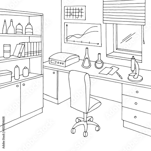 Laboratory graphic black white interior sketch illustration vector 