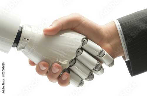robot mechanical  and human shakinghand isolated on transparent background photo