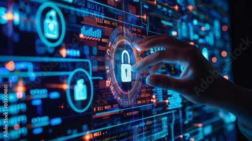 Ensure user privacy and digital security through adaptive encryption and cyber lock technologies, focusing on secure authentication and data integrity.