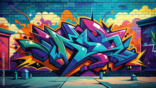 Vibrant Urban Street Art: Bold Graffiti on Brick Wall