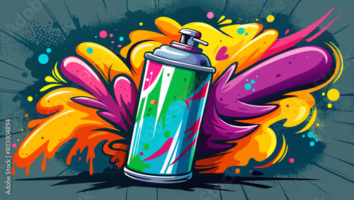 Vibrant Graffiti Spray Paint Can Explosion on Urban Wall