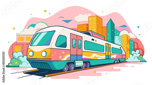 Vibrant Cityscape with Modern Train Illustration