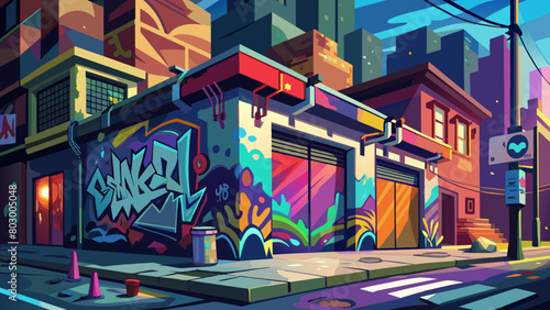 Vibrant Urban Street Art: Graffiti and Colorful Cityscape Illustration
