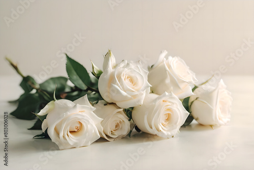 Several white roses on simple background.