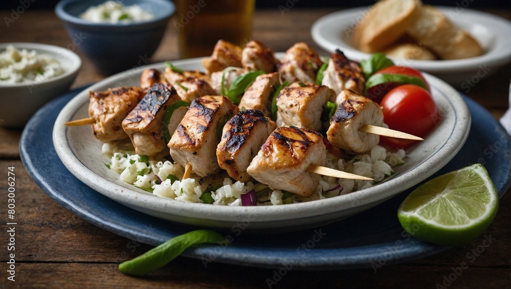 A plate of chicken souvlaki A plate of chicken souvlaki