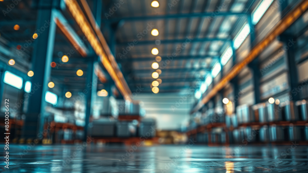 Blurred interior of a warehouse