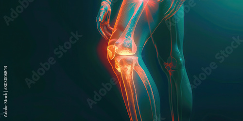 Femur Fracture: The Thigh Pain and Swelling - Visualize a person with a highlighted femur bone, experiencing severe thigh pain and swelling photo