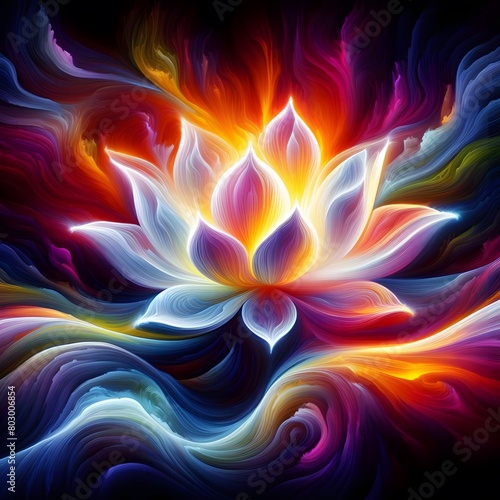 Luminous lotus flowers abstract colorful shapes in a cosmic Display