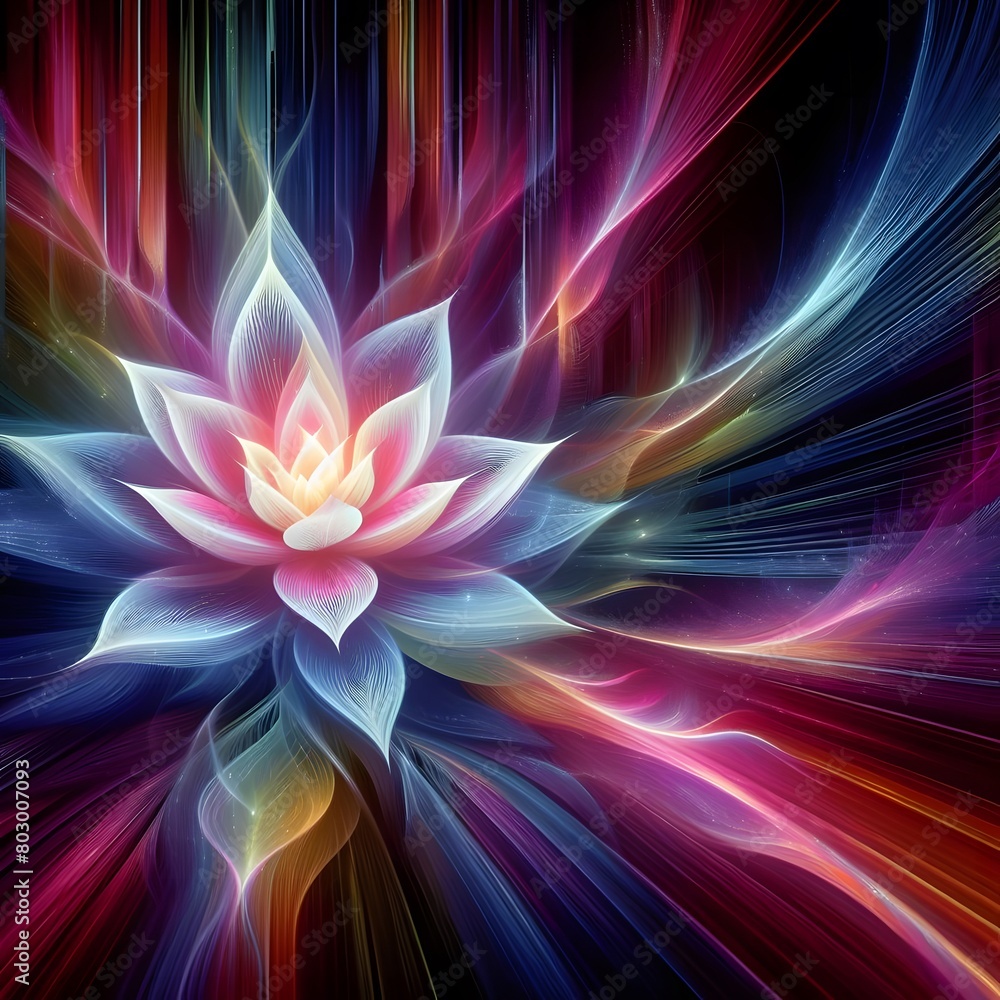 Luminous lotus flowers  abstract colorful shapes in a cosmic Display