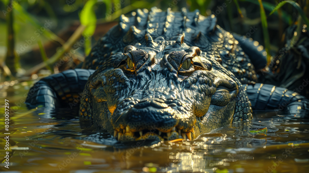 Fototapeta premium Alligator head front view in water.